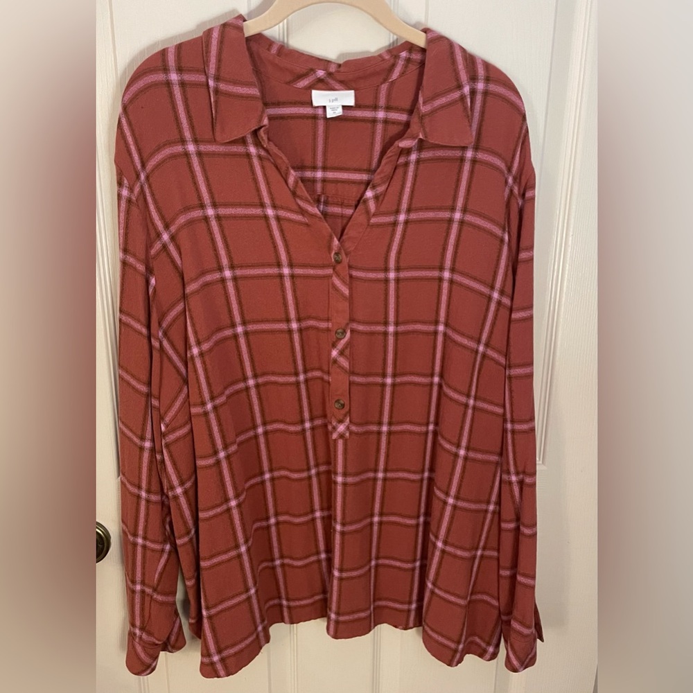 J. Jill Rust Plaid Button-Up Top